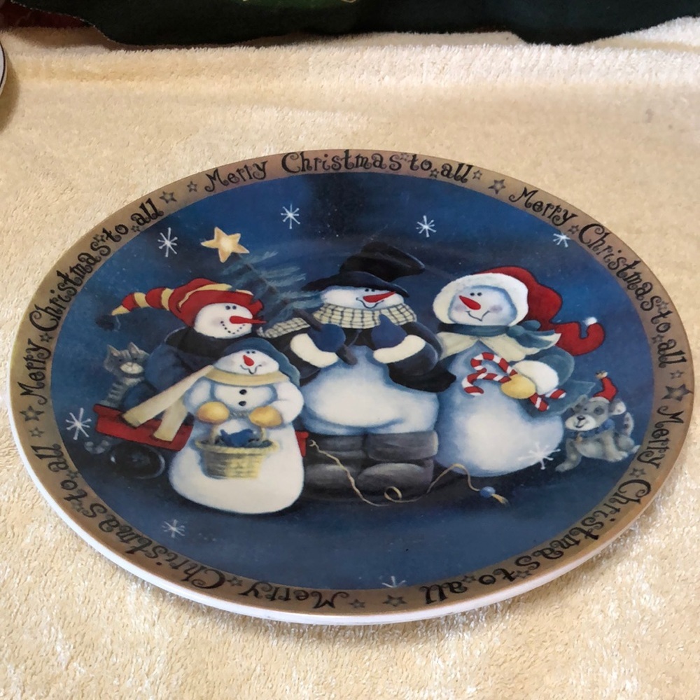 Merry Christmas To All Snowman Family Serving Plate/Platter 12.25” inches